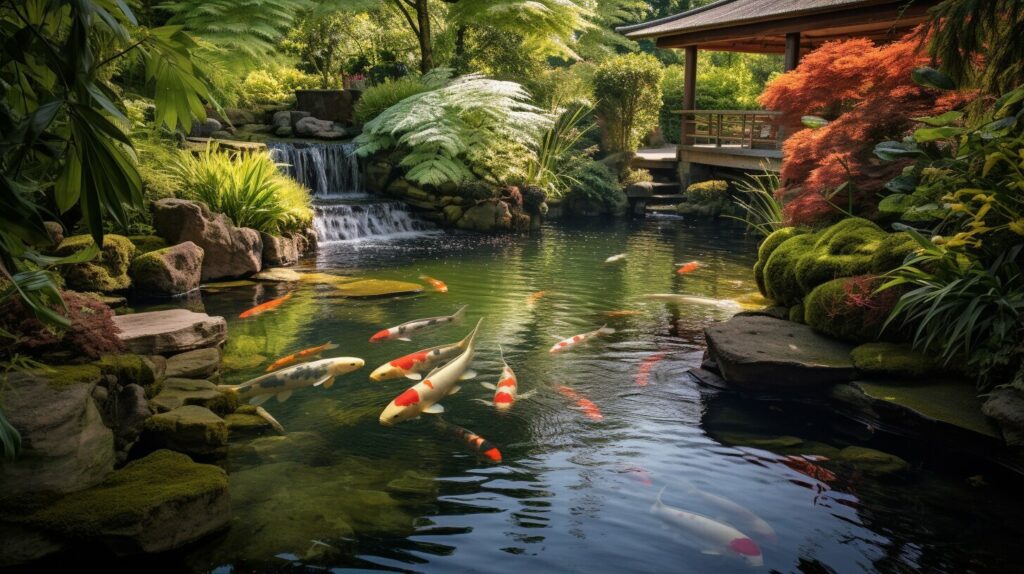 clean koi pond with fish in it